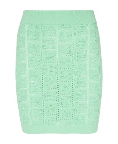 BALMAIN BALMAIN OPENWORK MONOGRAM KNIT SKIRT