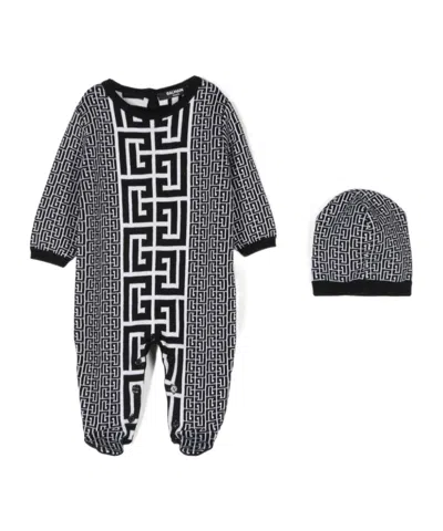 Balmain Monogram Pattern Pajamas Set In Black