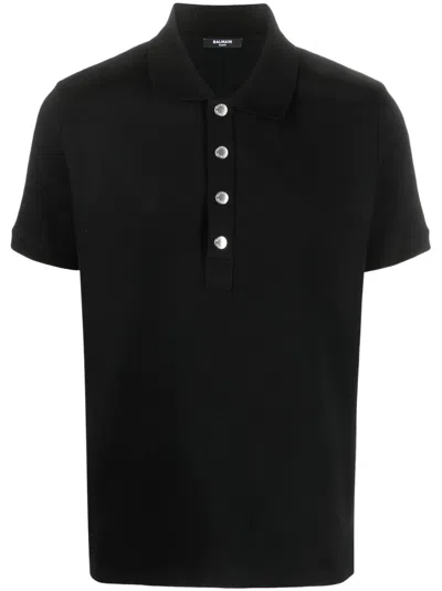 Balmain Monogram Short-sleeved Polo T-shirt In Black