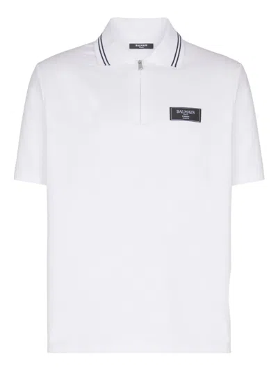 Balmain Monogram-pattern Polo Shirt In White