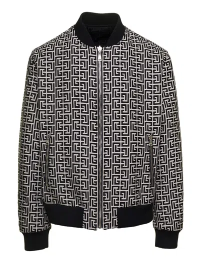 BALMAIN BALMAIN MONOGRAM PRINT REVERSIBLE BOMBER JACKET