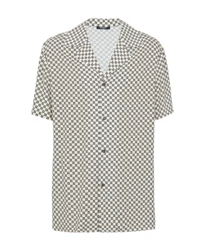 Balmain Monogram-pattern Satin Shirt In White