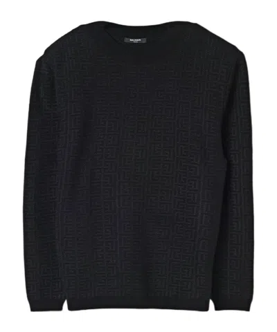 Balmain Monogram-pattern Sweater In Black