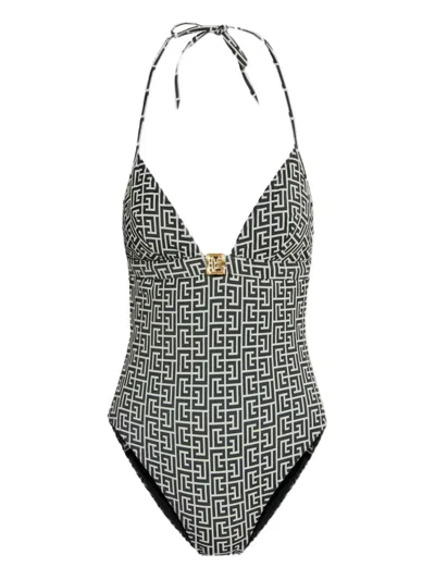 BALMAIN MONOGRAM-PATTERN SWIMSUIT