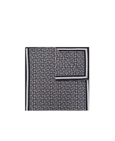 Balmain Monogram-pattern Wool-blend Scarf In Black