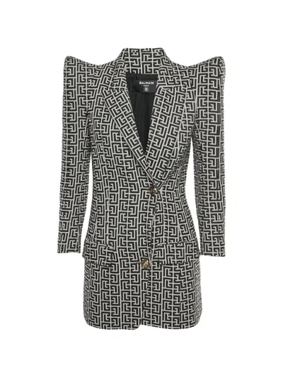 Pre-owned Balmain Monogram Peak-shoulder Blazer In Black