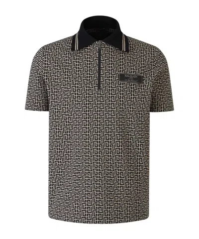 Balmain Pb Labyrinth Jacquard Polo Shirt In Black