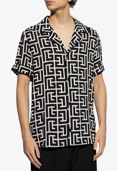 Balmain Monogram Print Bowling Shirt In Multicolour