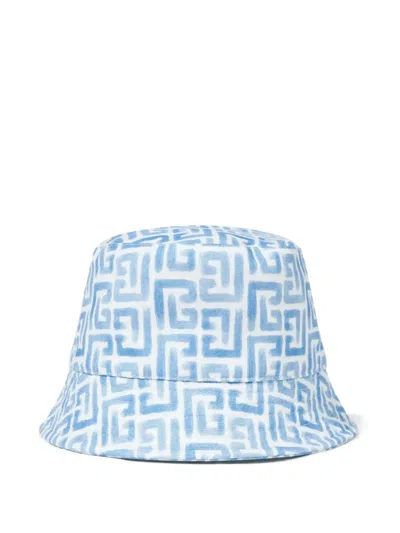 Balmain Kids' Monogram-print Bucket Hat In Blue