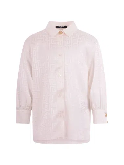 Balmain Monogram-print Button Shirt In Neutral