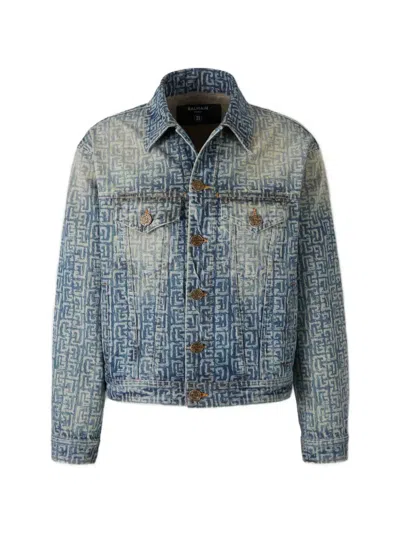 Balmain Denim Blazer Chest Pockets Faded Effect In Blue