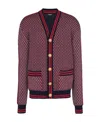 Balmain Monogram-print Checked Wool Cardigan In Red