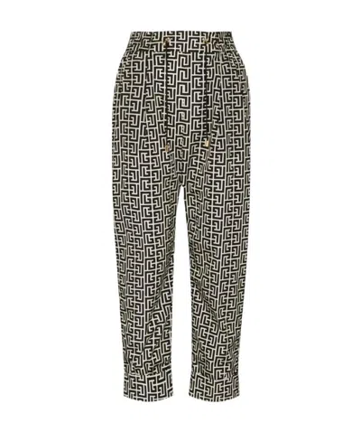 Balmain Monogram Print Drawstring Trousers In Multi