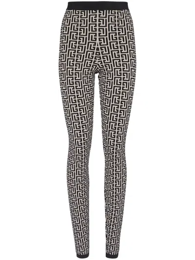 BALMAIN MONOGRAM-PRINT HIGH-WAISTED LEGGINGS