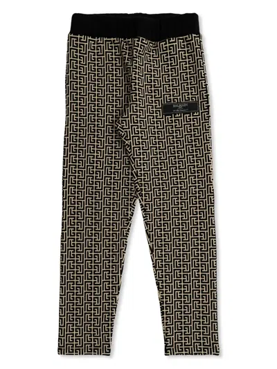 Balmain Kids' Monogram-print Leggings In Neutrals
