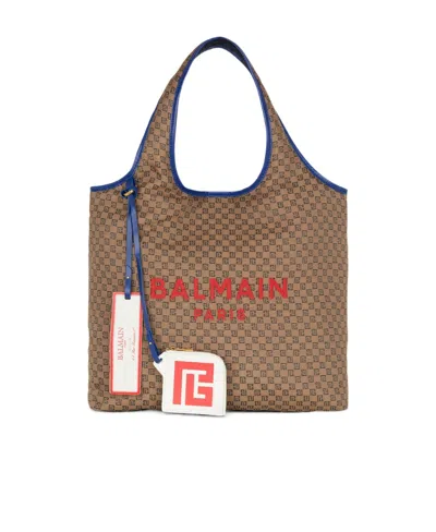 Balmain Monogram-print Logo Tote Bag In Brown
