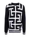 Balmain Monogram-print Merino Wool Jumper In Black
