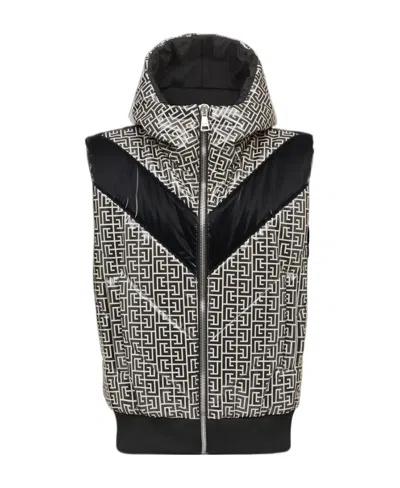 Balmain Monogram-print Puffer Gilet In Black