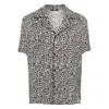 Balmain Black And White Bowling Shirt With All-over Monogram In Black