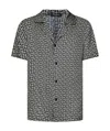 Balmain Black And White Bowling Shirt With All-over Monogram In Cupro Man In Black