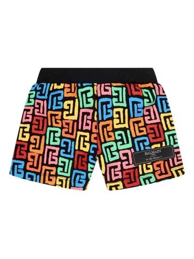 Balmain Babies' Monogram-print Shorts In Black