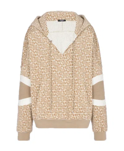 Balmain Monogram-print Striped-edge Hoodie In Nude