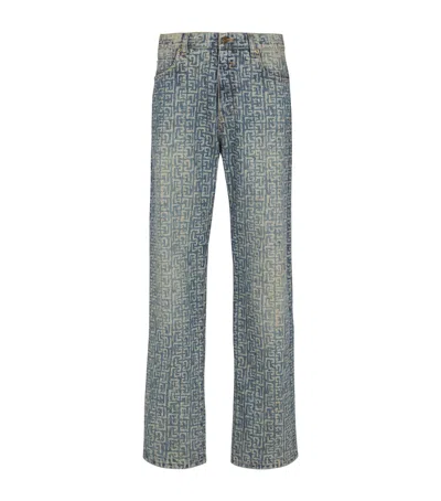 Balmain Jeans With Monogram Motif All-over In Grey