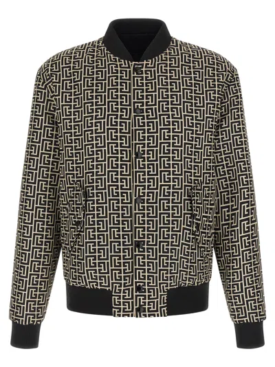 Balmain 'monogram' Reversible Bomber Jacket In Black