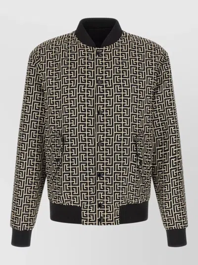 Balmain Monogram Reversible Bomber Jacket Geometric Pattern In Black