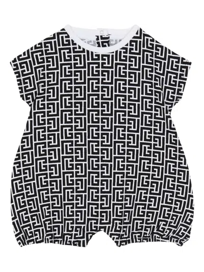Balmain Babies' Monogram Romper In Black