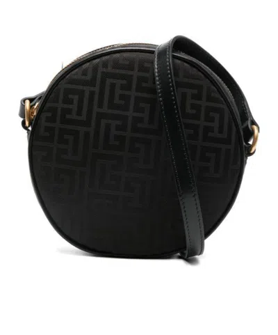 Balmain Monogram Round-shape Shoulder Bag In Black