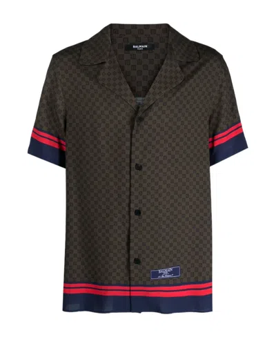 Balmain Monogram-scarf Print Shirt In Black