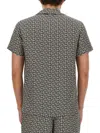 Balmain Black And White Bowling Shirt With All-over Monogram In Cupro Man In Multicolour