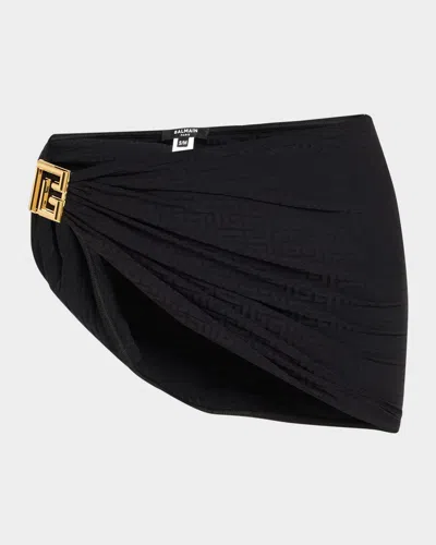 Balmain Monogram Short Pareo Coverup In Black