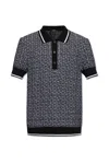 Balmain Monogram Jacquard Merino Wool Polo Sweater In Grey