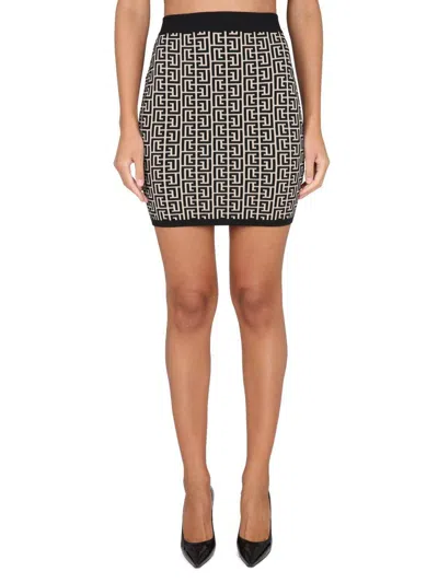 Balmain Monogram Skirt In Black