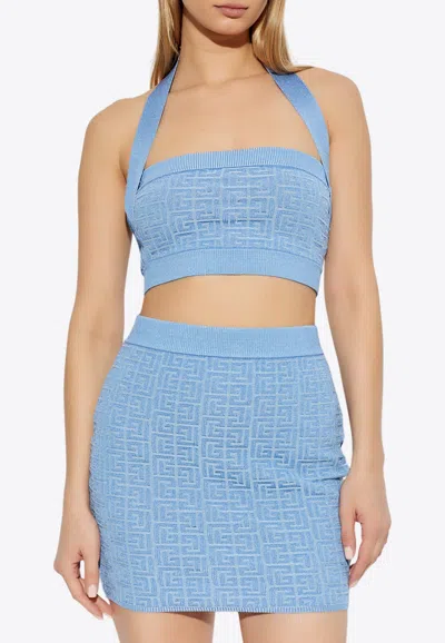 Balmain Monogram Sleeveless Top In Blue