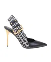 Balmain Ruby Stiletto Slingbacks In Calfskin And Pb Labyrinth Canvas In Black