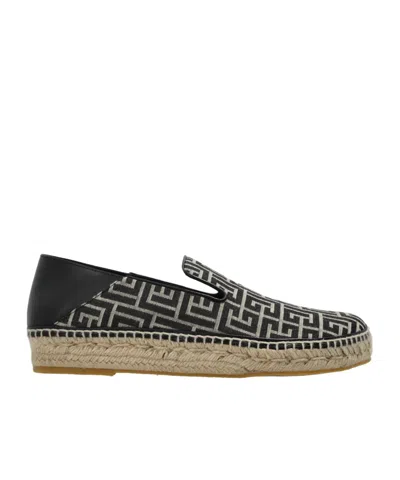 Balmain Monogram-pattern Espadrille Sneakers In Black