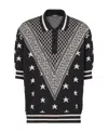 Balmain Monogram Stars Knitted Polo Shirt In Black