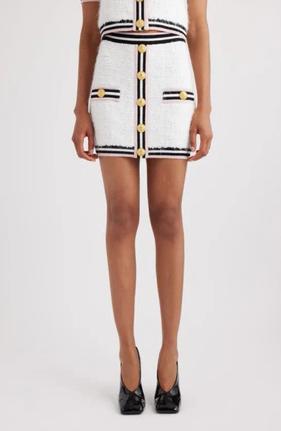 Balmain Monogram Sweater Miniskirt In Gqw White/ Black/ White/ Pink