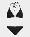 Balmain Monogram Triangle Two-piece Swimsuit In Black