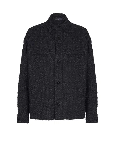 BALMAIN BALMAIN MONOGRAM TWEED LONG-SLEEVE OVERSHIRT