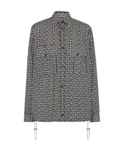Balmain Monogram Two-pocket Shirt In Black
