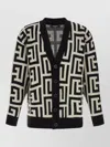 Balmain Monogram V Neck Mid Length Cardigan In Black