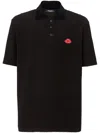 Balmain Lip Motif Collared Polo Shirt In 黑色