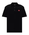 Balmain Lip Motif Collared Polo Shirt In Black