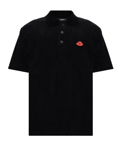 BALMAIN BALMAIN LIP MOTIF COLLARED POLO SHIRT