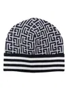 Balmain Monogram-print Ribbed-brim Beanie In White