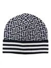 Balmain Monogram-print Ribbed-brim Beanie In White